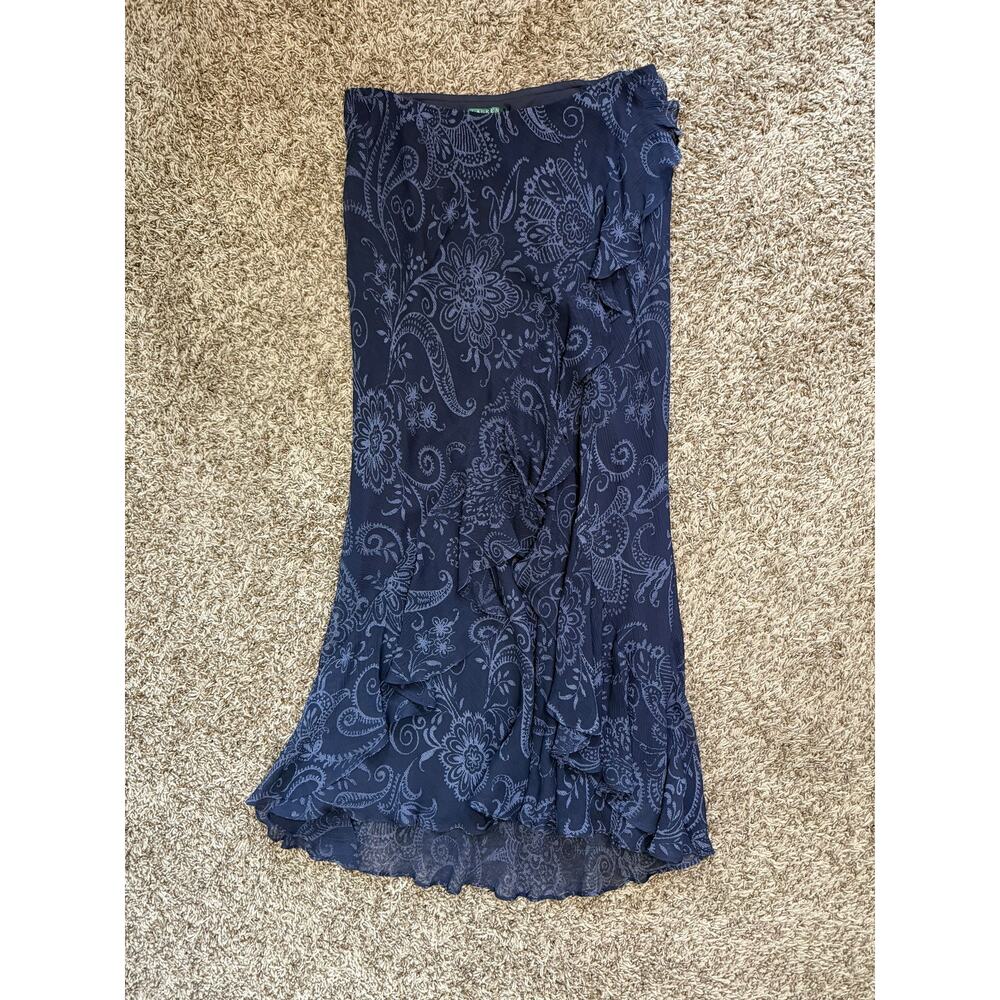 Vintage Dead Stock Lauren Ralph Lauren Water Mill Ruffle Silk Skirt Medium NWT